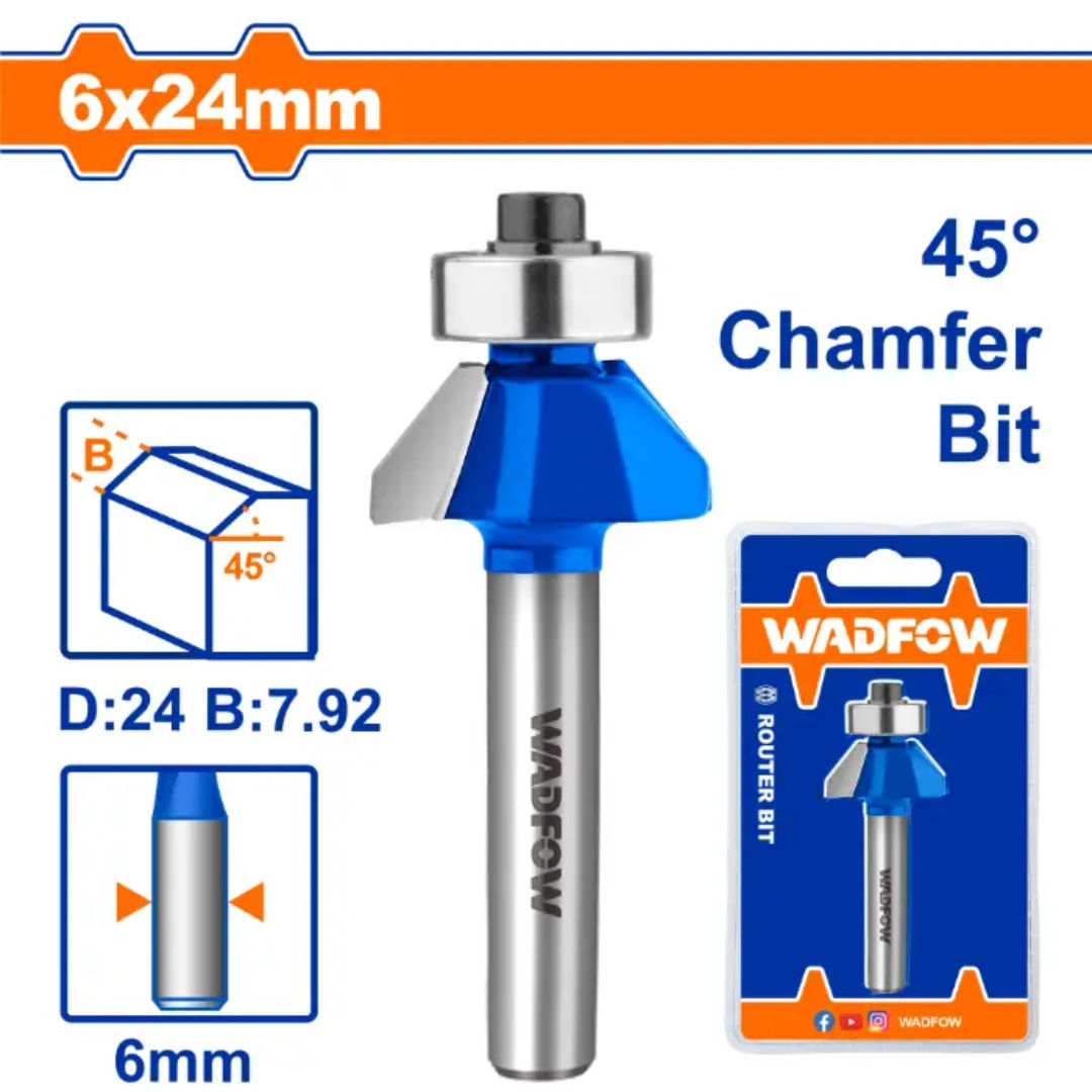 WADFOW Router Bit 45° Chamfer, 6mm Shank