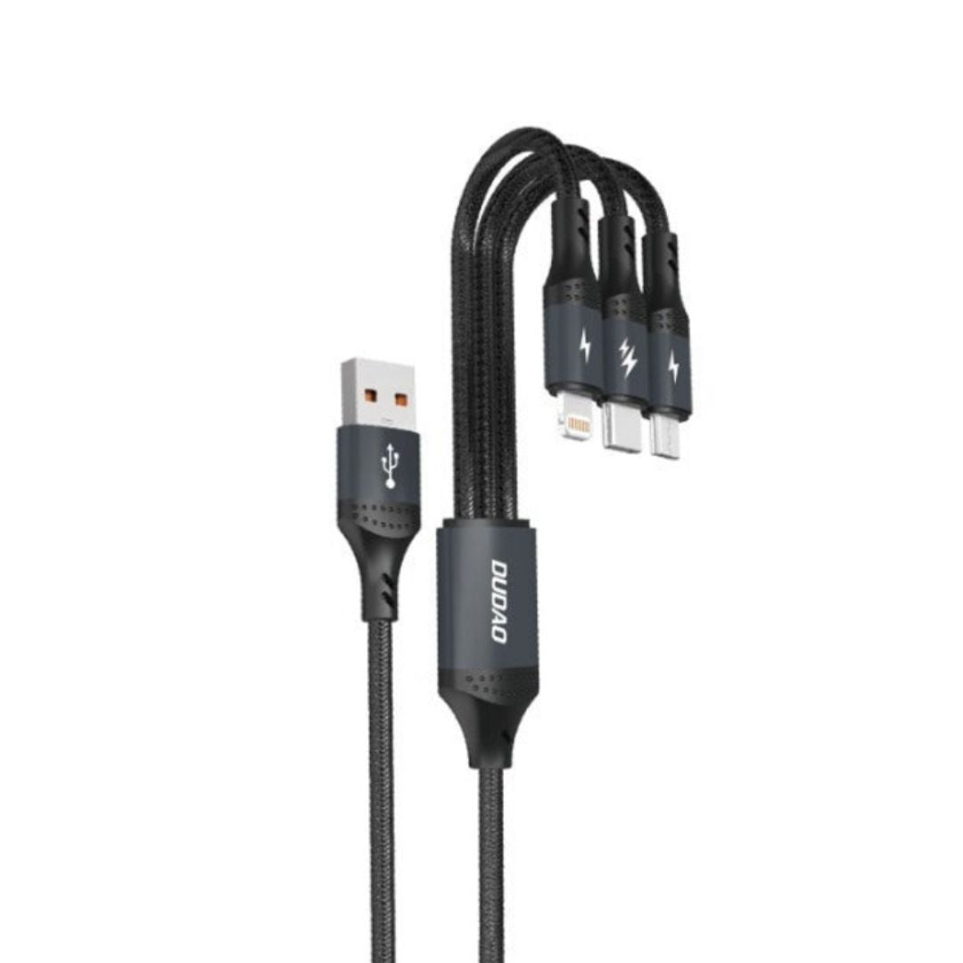 DUDAO L3EB1 3in1 Cable USB-A to MicroUSB USB-C Lightning Cable, 1.2m, Black