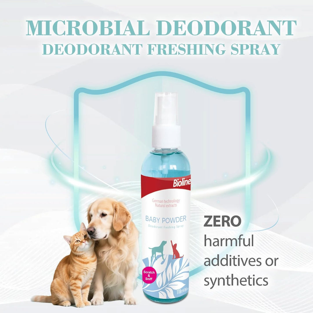 Bioline Baby Powder Deodorizing Pet Spray For Dogs & Cats, 118ml