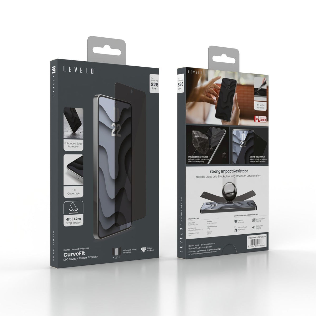 Levelo Curvefit DLC Screen Protector For Samsung S26 Series, Privacy