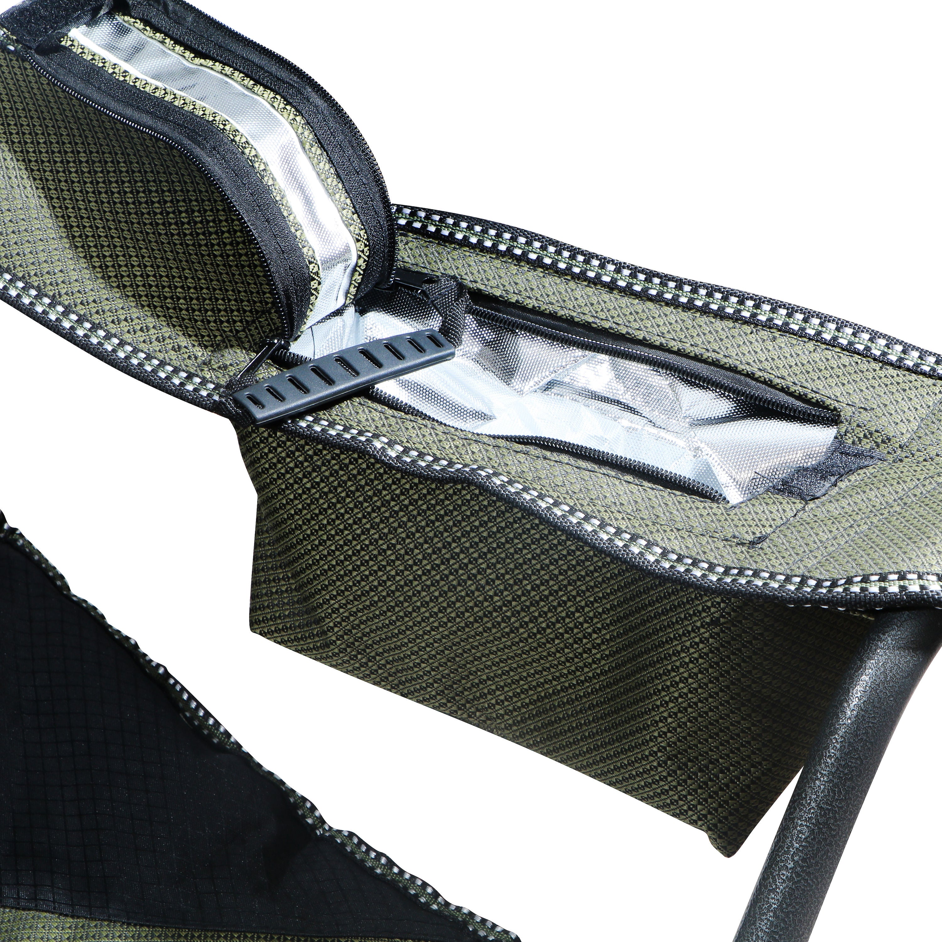 Extra-Large Heavy-Duty Folding Camping Chair with Armrest Cooler Pouch & Side Storage