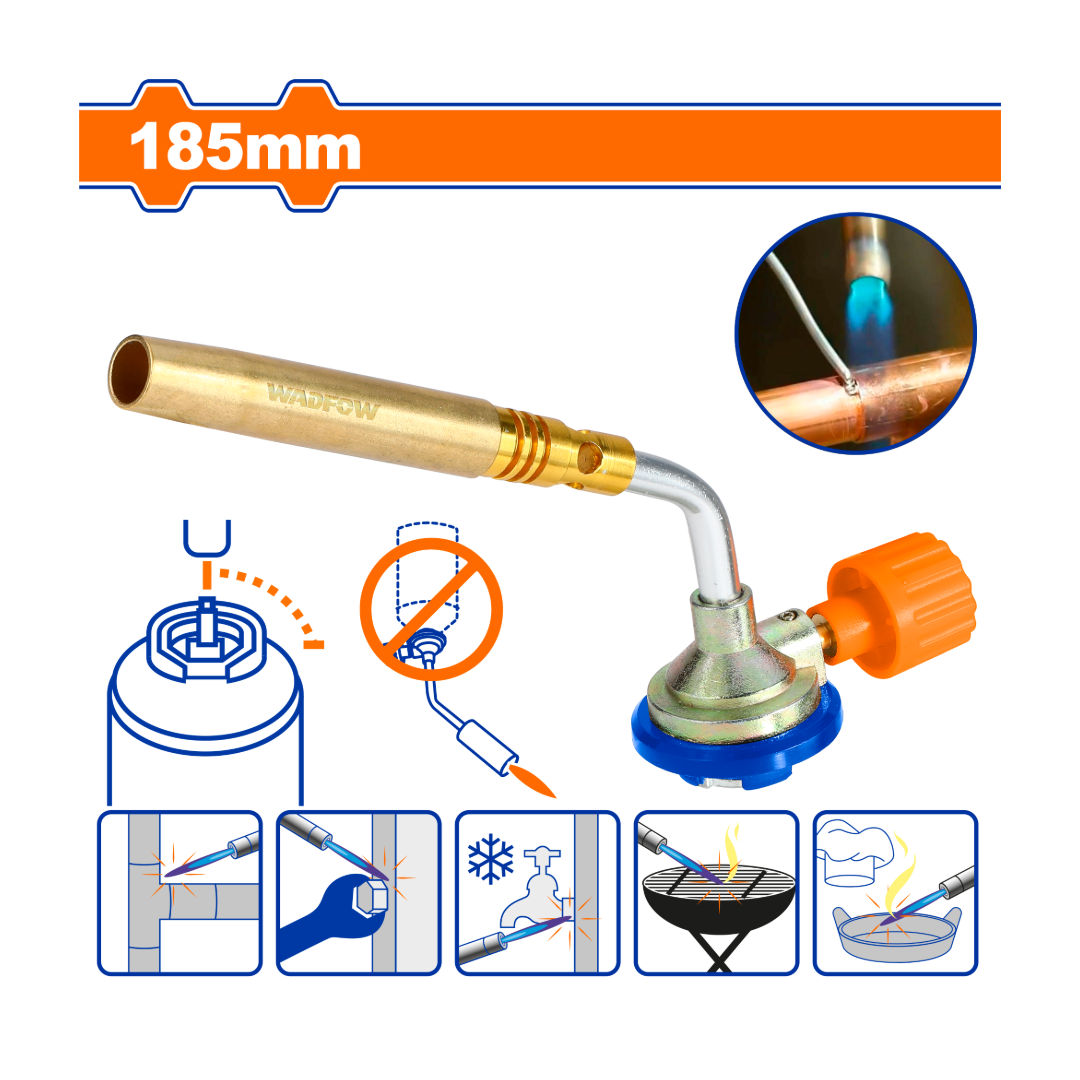 WADFOW Blow Lamp Torch, 1300° Adjustable Flame, Piezo Ignition, Bayonet Canister