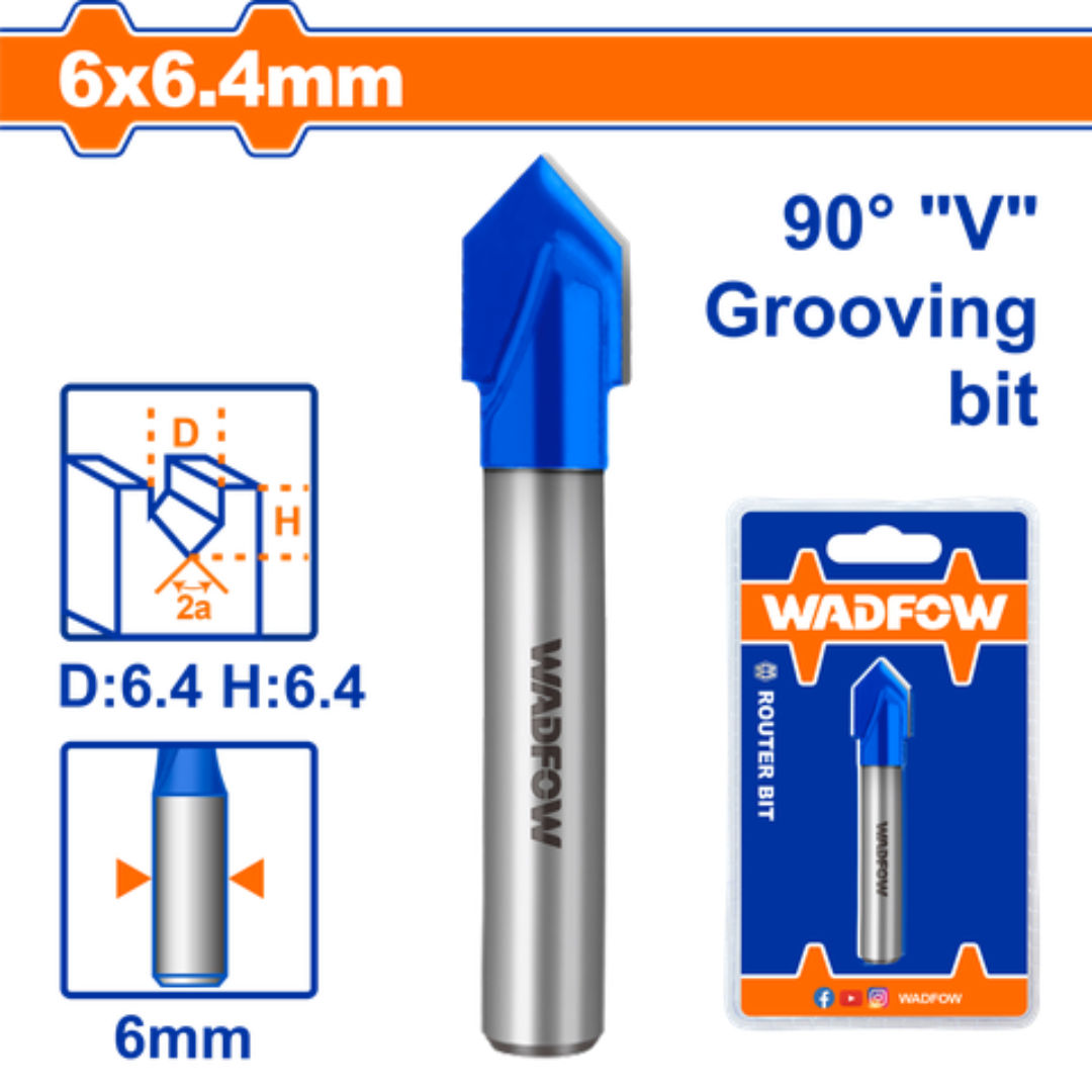 WADFOW Router Bit “V” Type Slotting Cutter, 6mm Shank