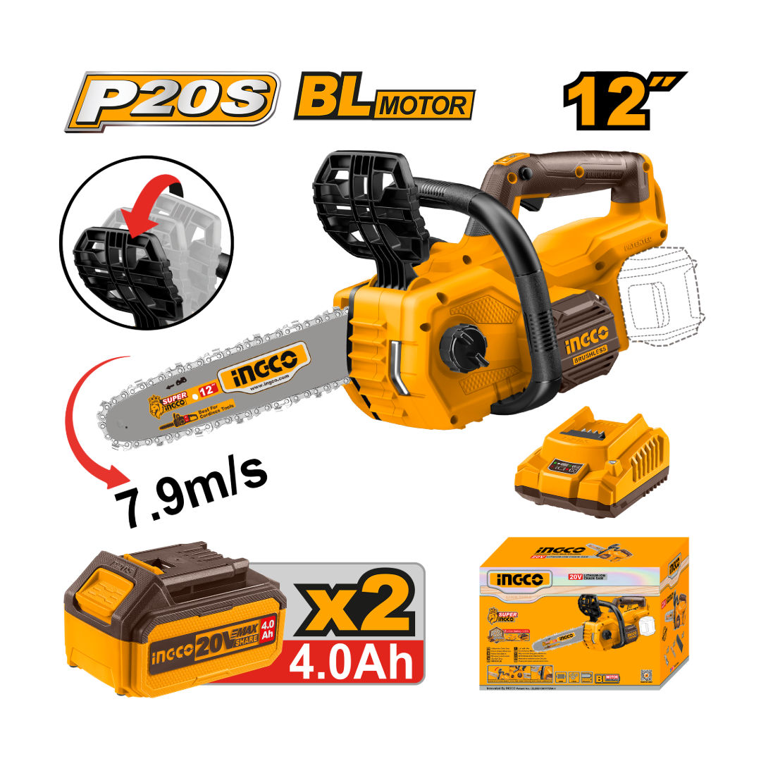 INGCO Cordless Chain Saw, 20V, LED