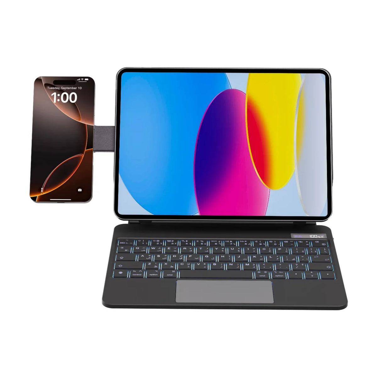 Powerology Dynaboard Wireless Keyboard Case For iPad 10th Gen, Black