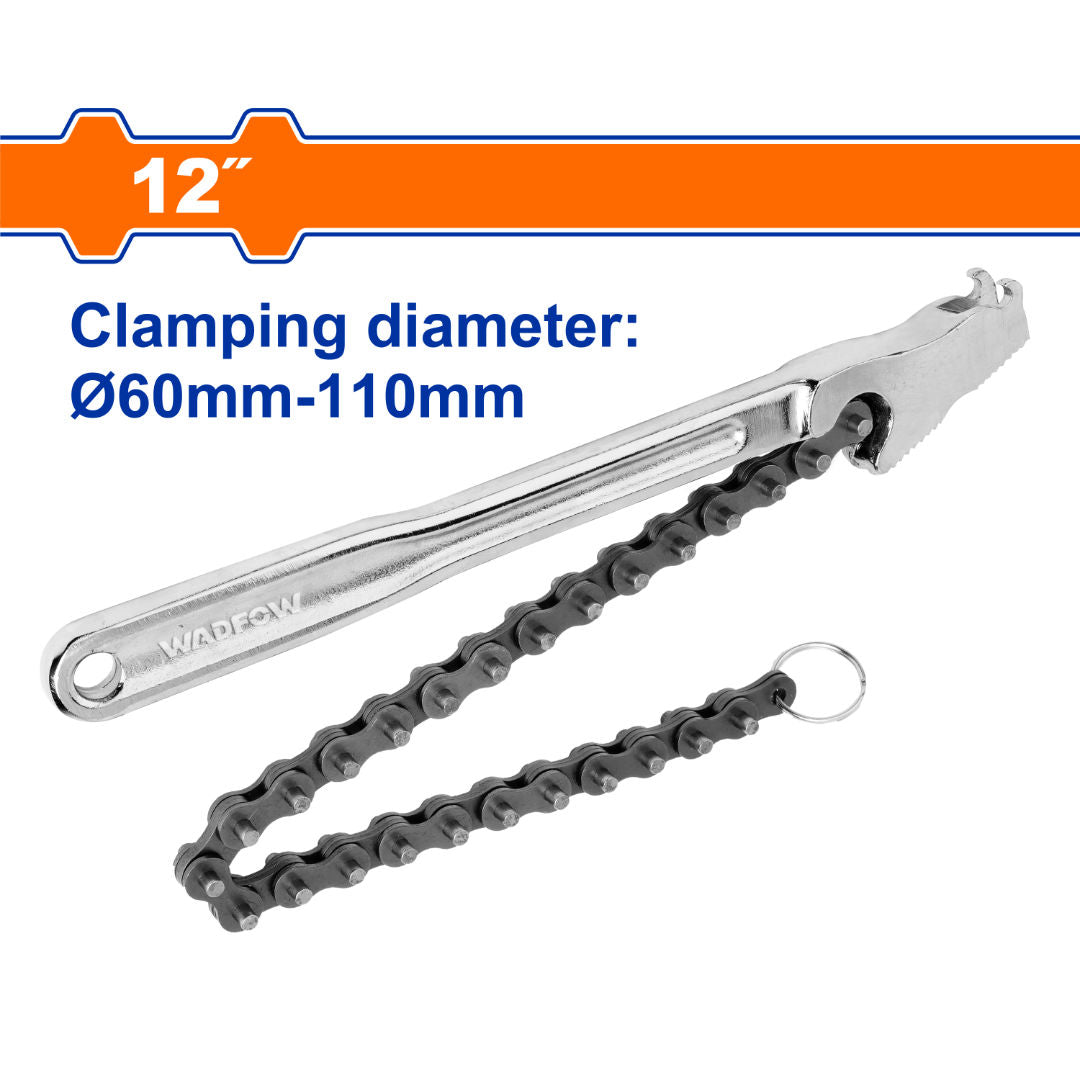 WADFOW 12″ Chain Wrench, Heavy-Duty Adjustable Chain Tool, 60-110 mm Grip Range