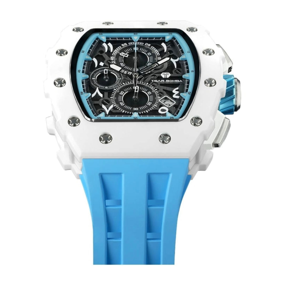 TSAR Bomba Men's White Case Blue Silicon Bio-Ceramic Quartz Watch
