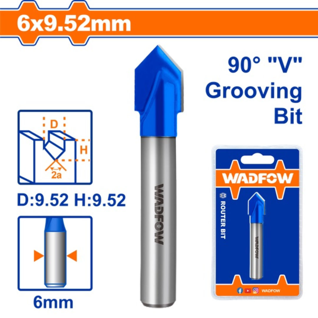 WADFOW Router Bit “V” Type Slotting Cutter, 6mm Shank
