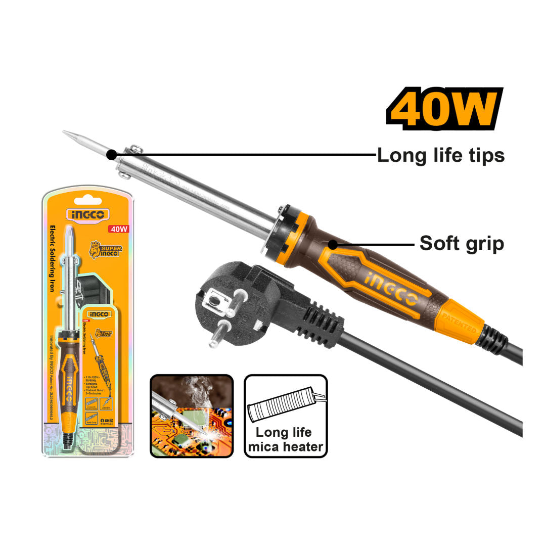 INGCO Electric Soldering Iron, Fast Heating with Ceramic Heater & Replaceable Tip