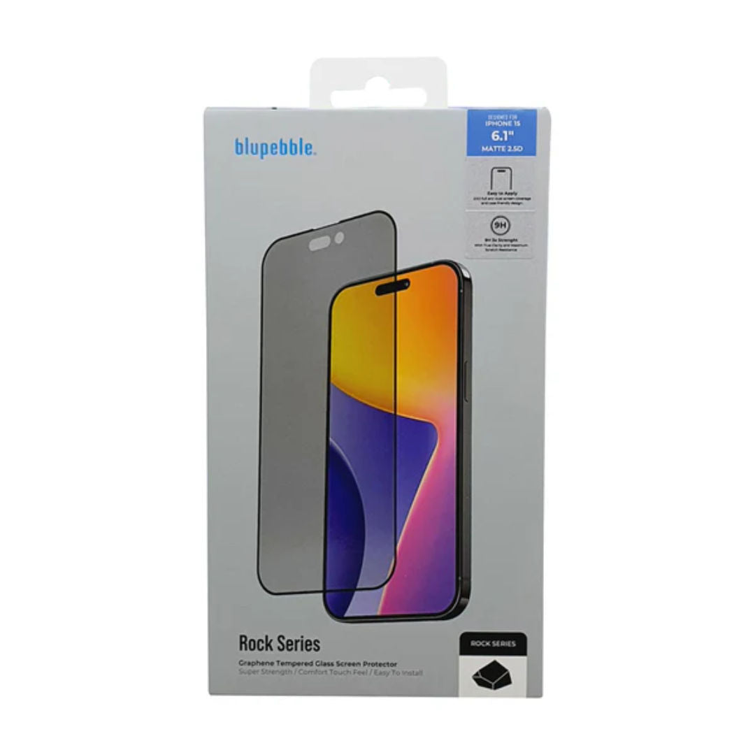 Blupebble iPhone 15 Series Graphene Rock Series Matte Glass Screen Protector 2.5D