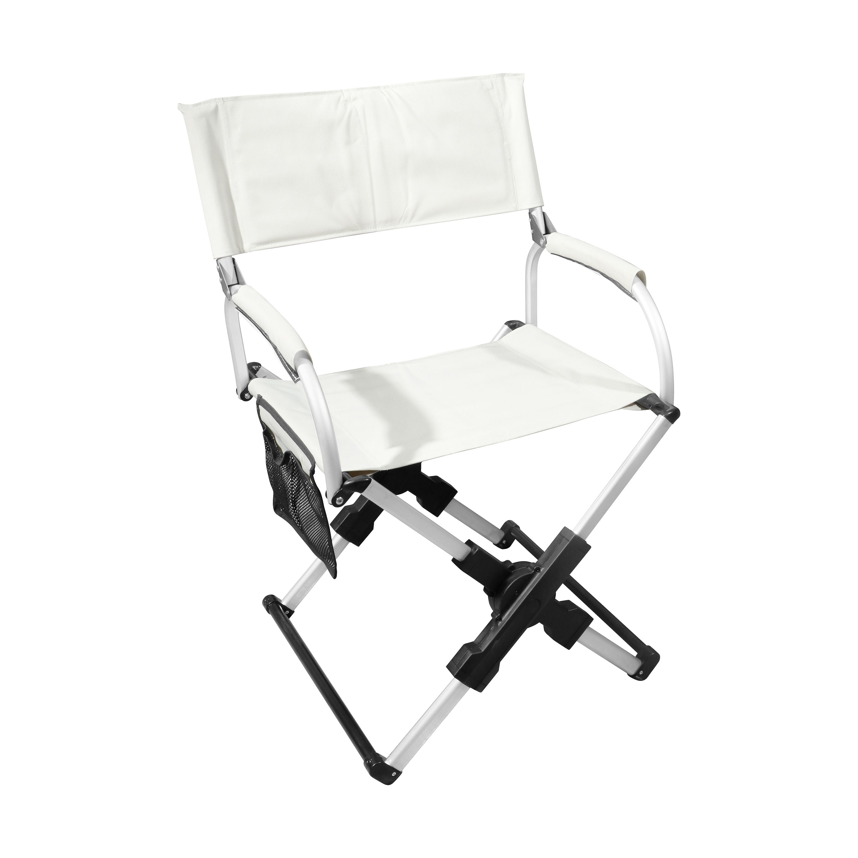 Heavy-Duty Folding Aluminum Director's Camping Chair with Side Storage Pocket, White & Black
