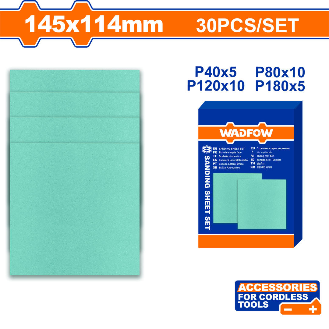 WADFOW Sanding Sheet Set, 145 × 114mm, (30pcs)