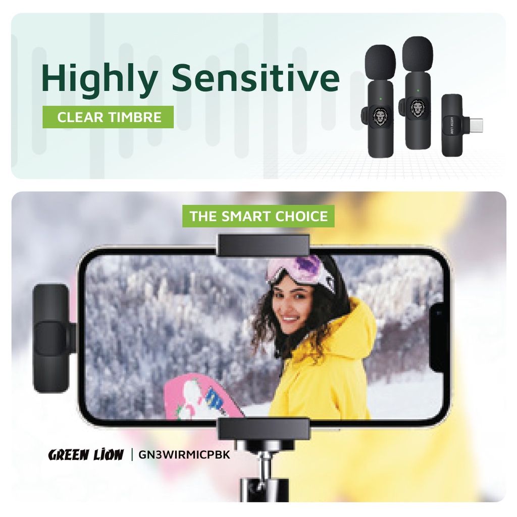 Green Lion 3 in 1 Wireless Microphone - Black