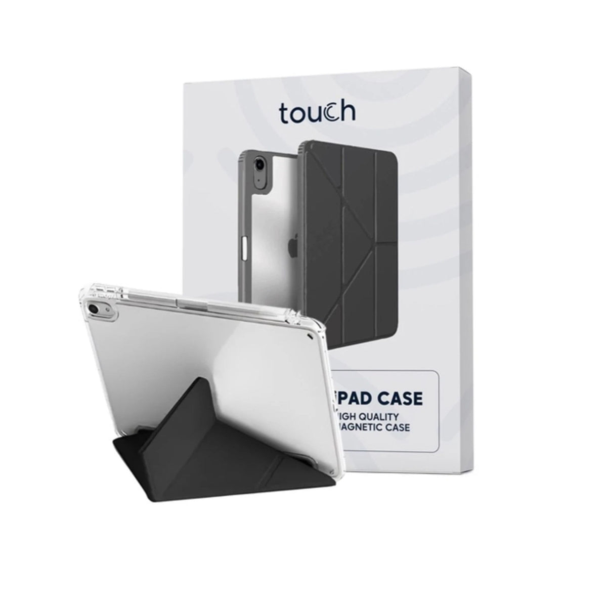 Touch Smart Cover Case for iPad Air 11-inch, M2 & M3, 4th-7th Generation, Pencil Holder, Magnetic Stand, Black