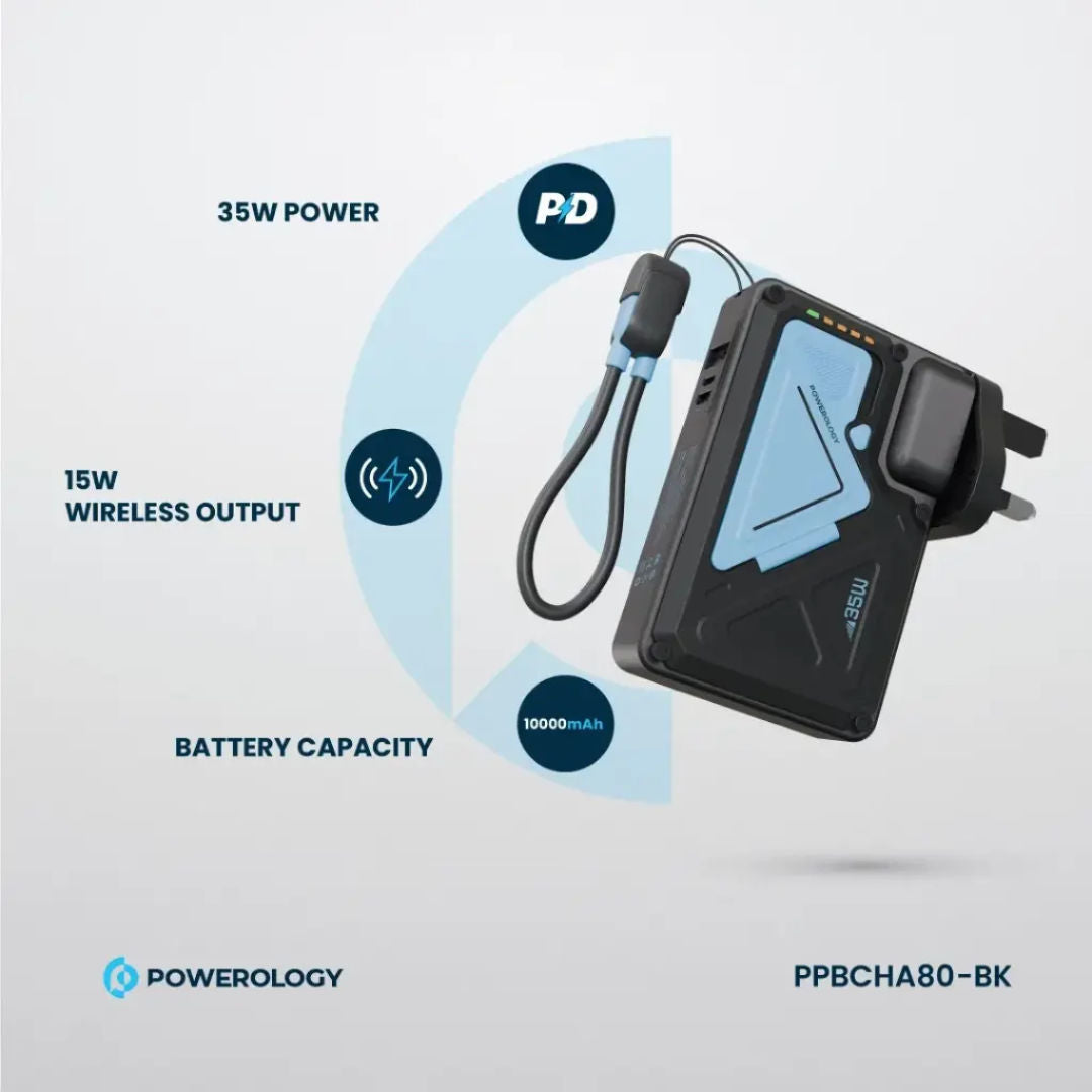 Powerology 10000mAh Wall Charger MagSafe Power Bank, Lightning Input/Output