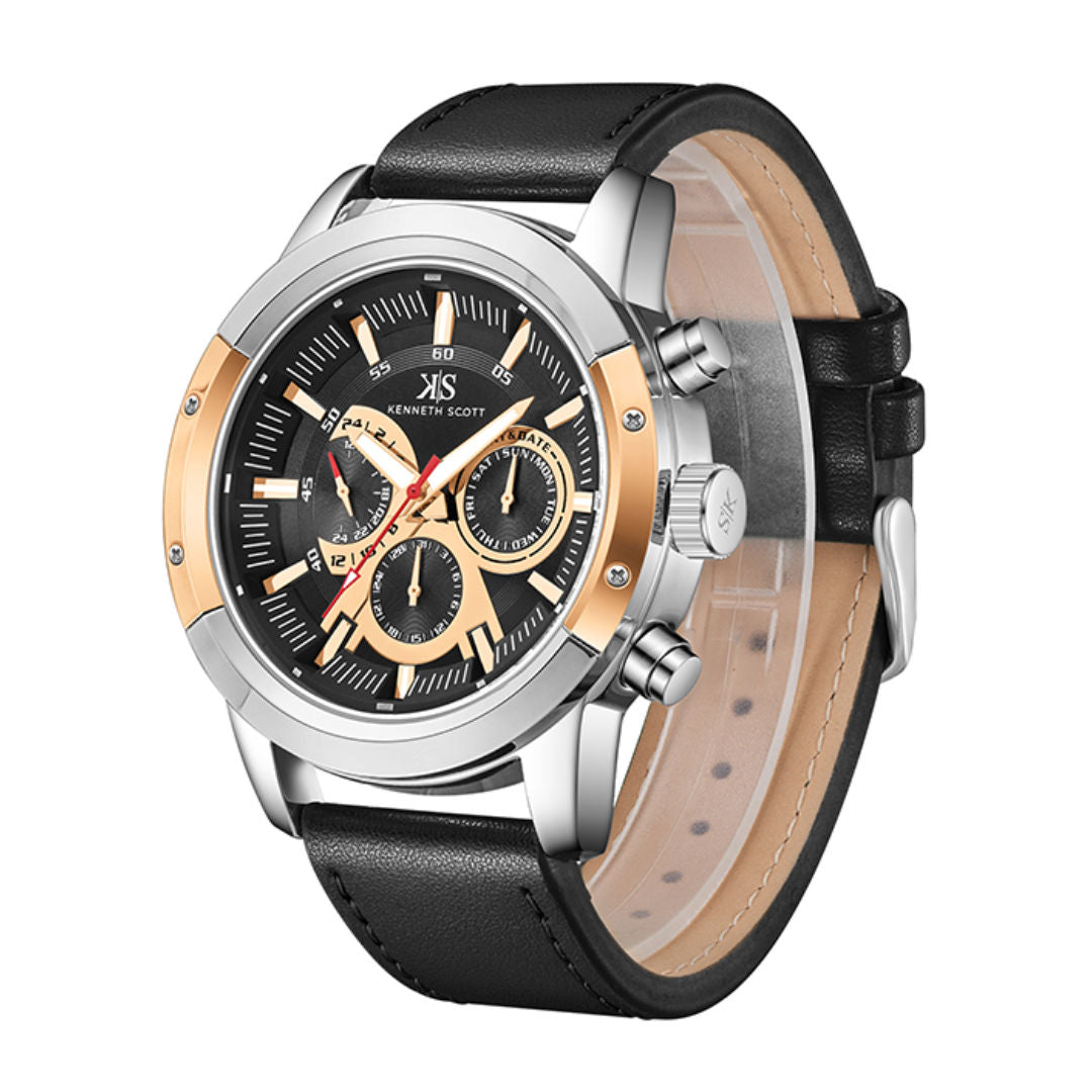 Kenneth Scott Men's Analog Black Dial Watch, K24121-SLBBK