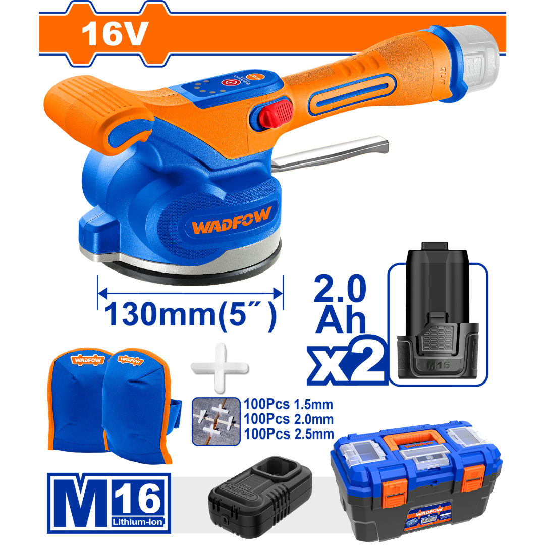 مجموعة آلة اهتزاز البلاط اللاسلكية WADFOW 16V، 0-10000 دورة في الدقيقة، رفع 50 كجم