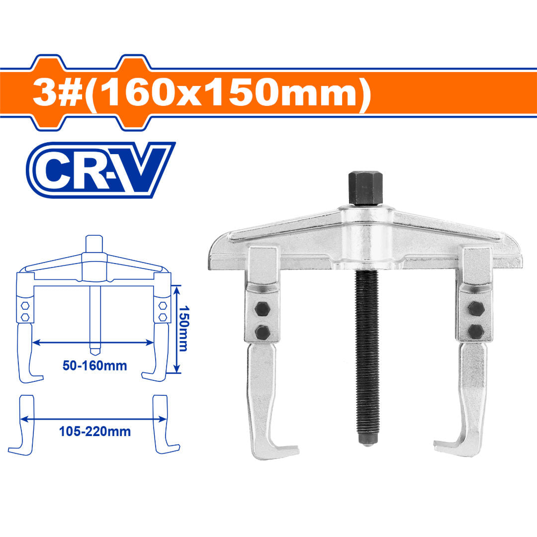 WADFOW 2-Jaw Sliding Arm Gear Puller, 160 × 150 mm, Cr-V Steel, Heat Treated, Chrome Plated