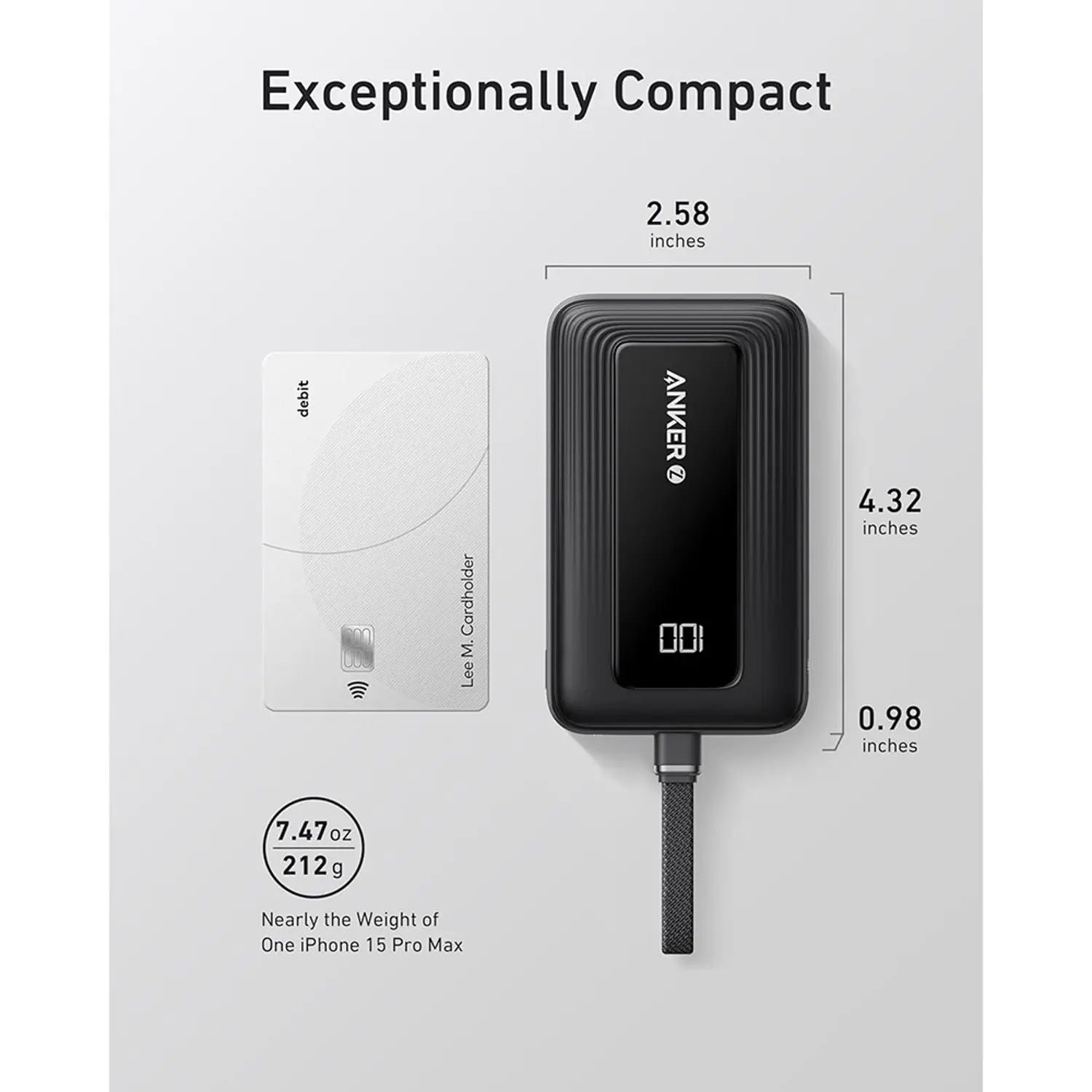 Anker Zolo Power Bank 10000mAh 30W High-Speed Portable Charger with Built-in USB-C Cable, Black