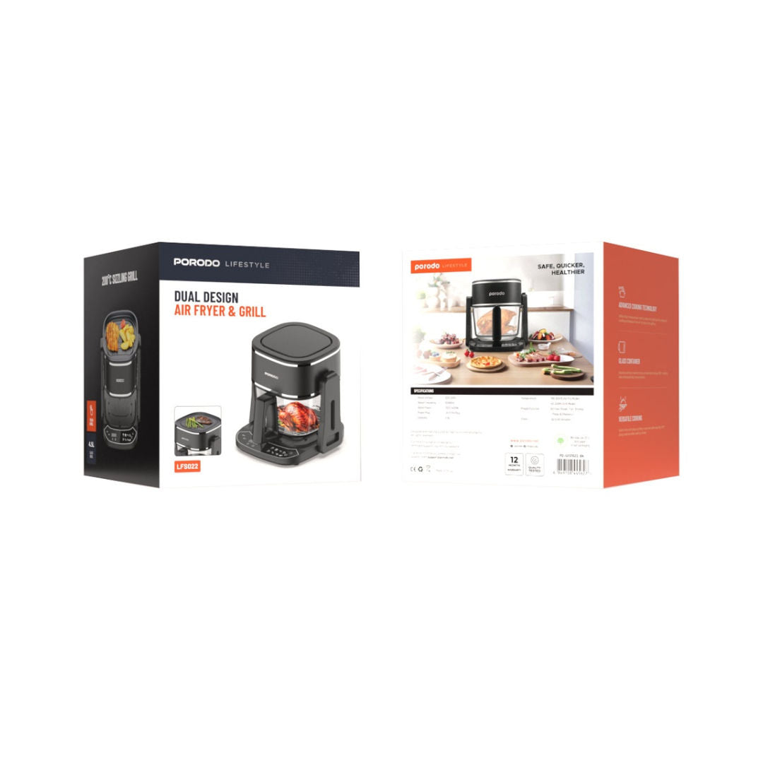 Porodo Lifestyle Dual Design Air Fryer & Grill, Black
