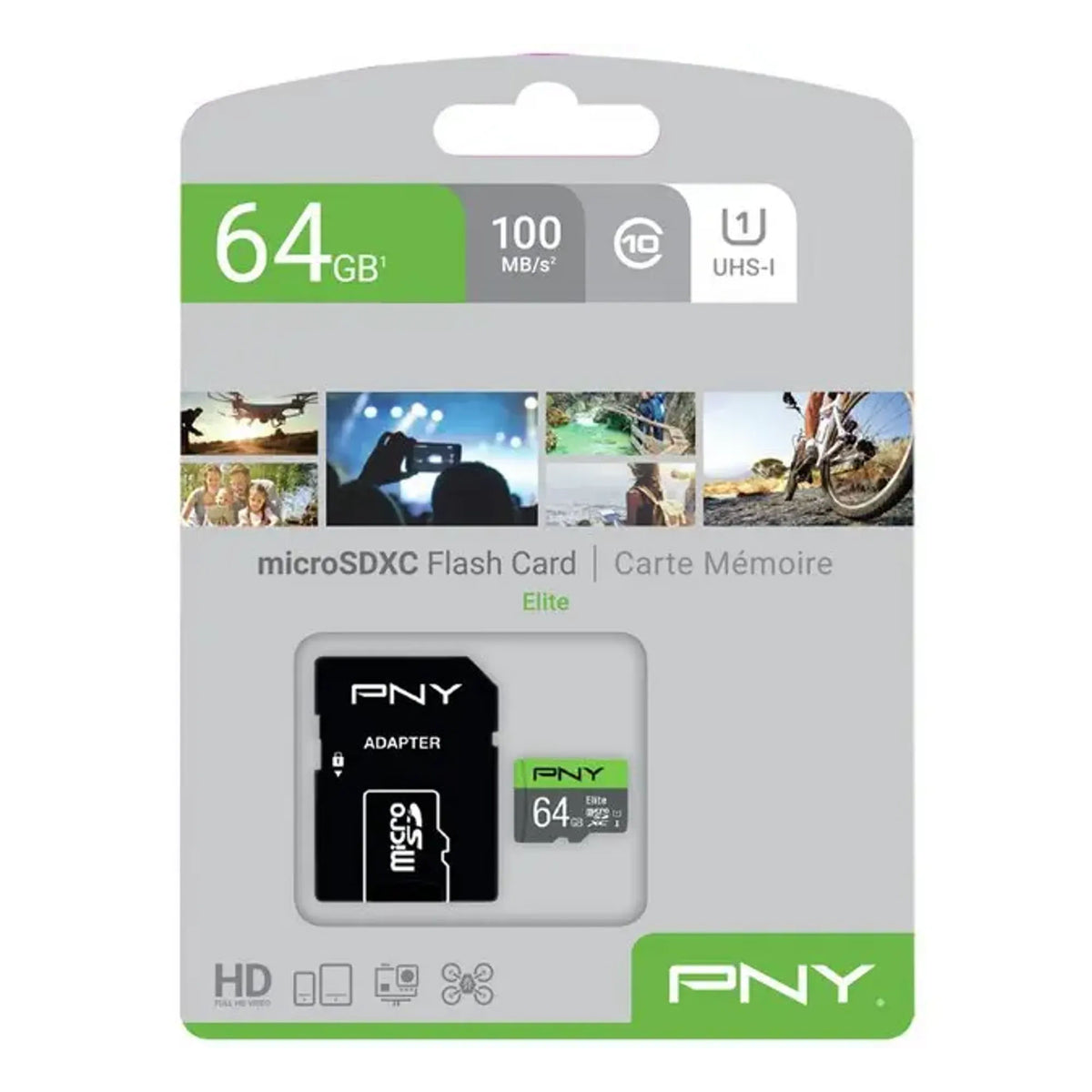 PNY Elite 64GB microSDXC UHS-I Memory Card with SD Adapter, Up to 100MB/s, Class 10, U1
