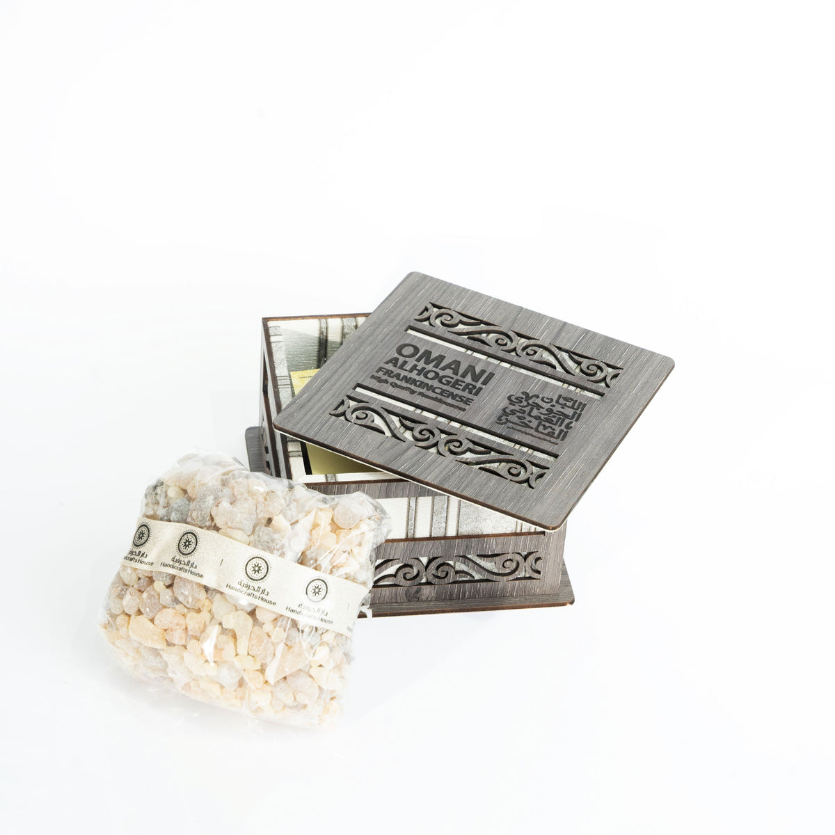 Al Hogeri Frankincense in Wooden Gift Box, Traditional Design, Assorted Design & Finishes