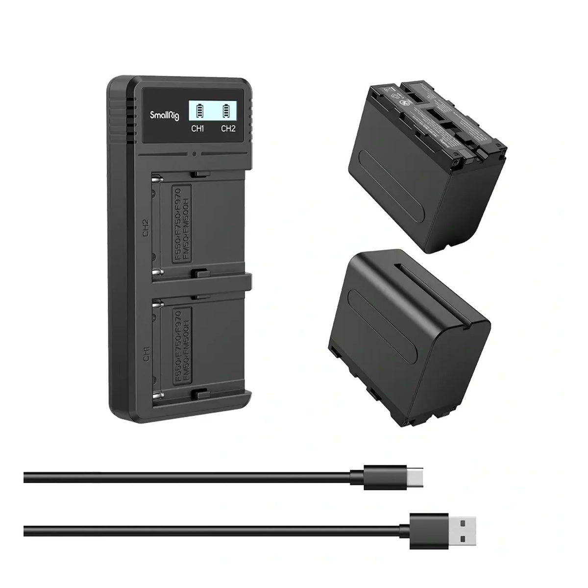 SmallRig NP-F970 Dual Battery 7800mAh and Fast LCD Charger Kit, 3823