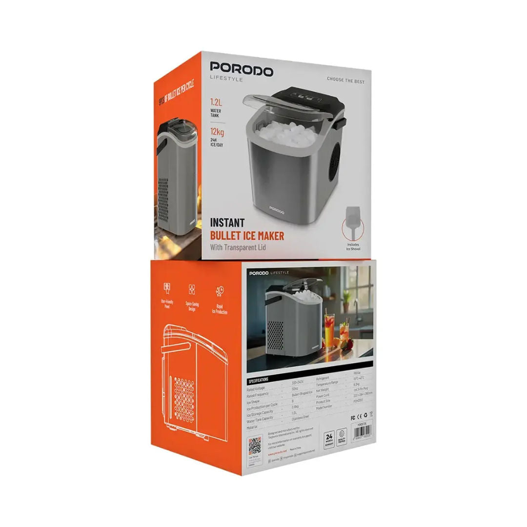 Porodo Lifestyle Instant Bullet Ice Maker, Silver