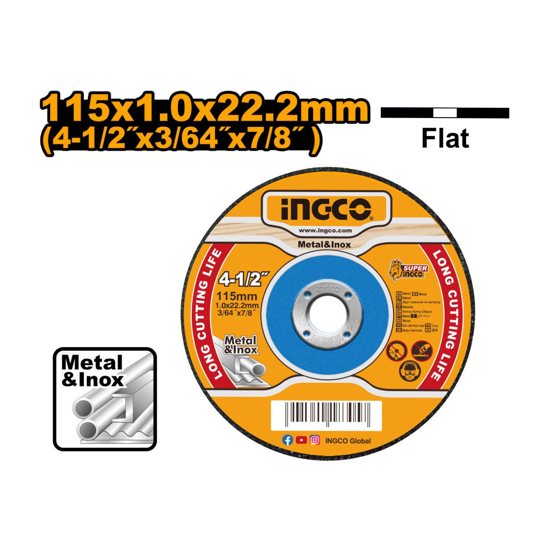 INGCO Metal Cutting Disc, 115mm, 4½”x1.0x22.2mm