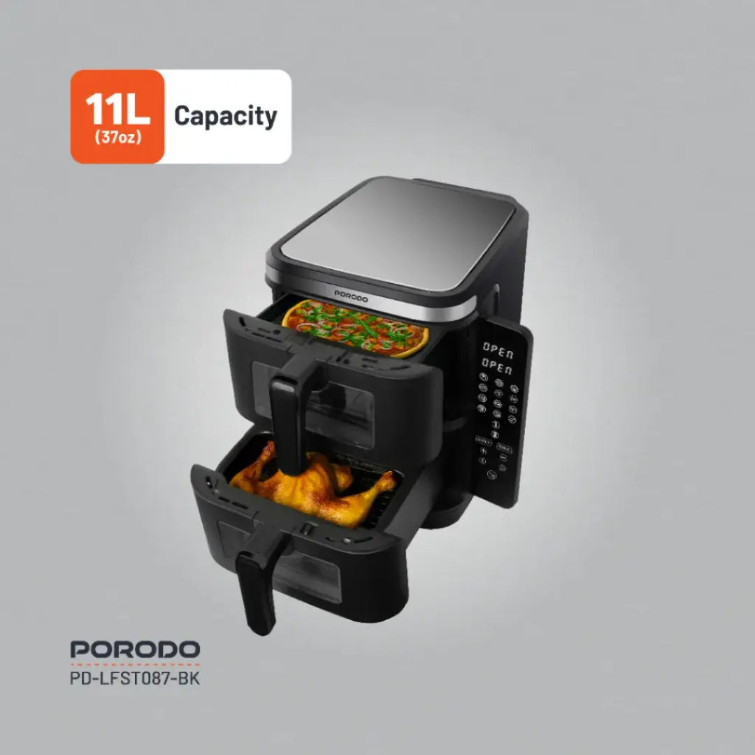 Porodo Lifestyle Double Stack Air Fryer with 12 Presets, Black
