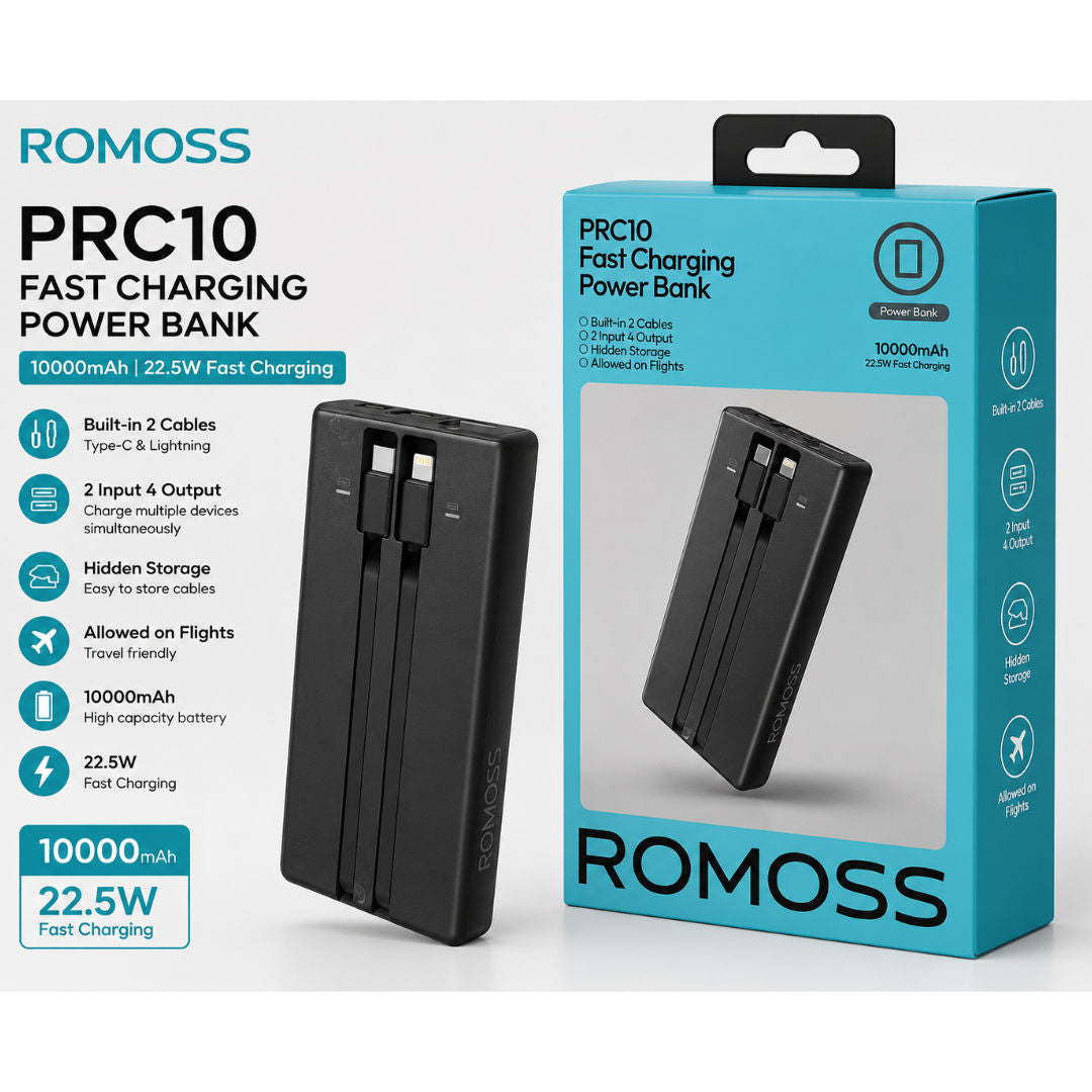 Romoss 10000mAh PD Power Bank and Fast Charger, 22.5W, PLT10A