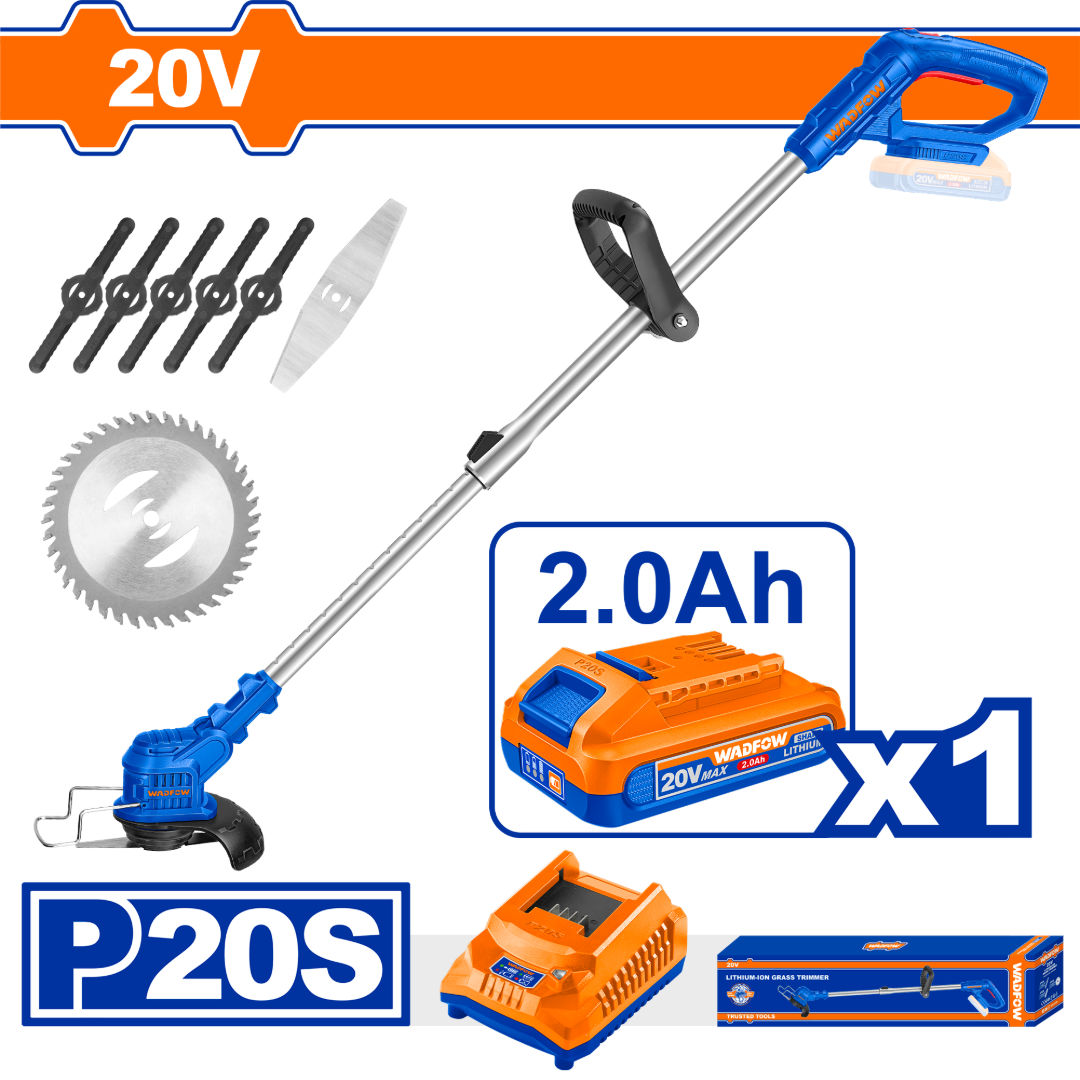مجموعة أدوات قص العشب اللاسلكية WADFOW 20V، قص 138-148 مم، شفرات بلاستيكية/معدنية/منشارية