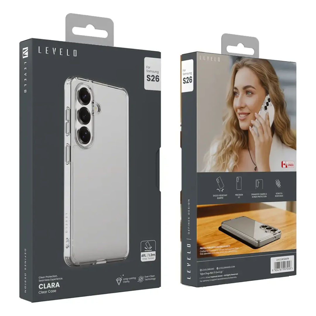 Levelo Clara Clear Case For Samsung S26 Series, Transparent