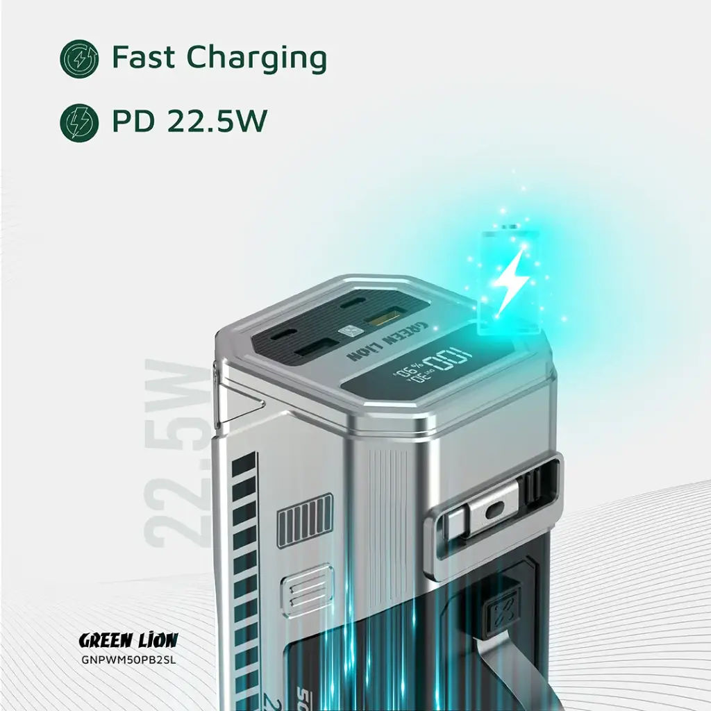 Green Lion 50000mAh Power Bank 22.5W, Silver