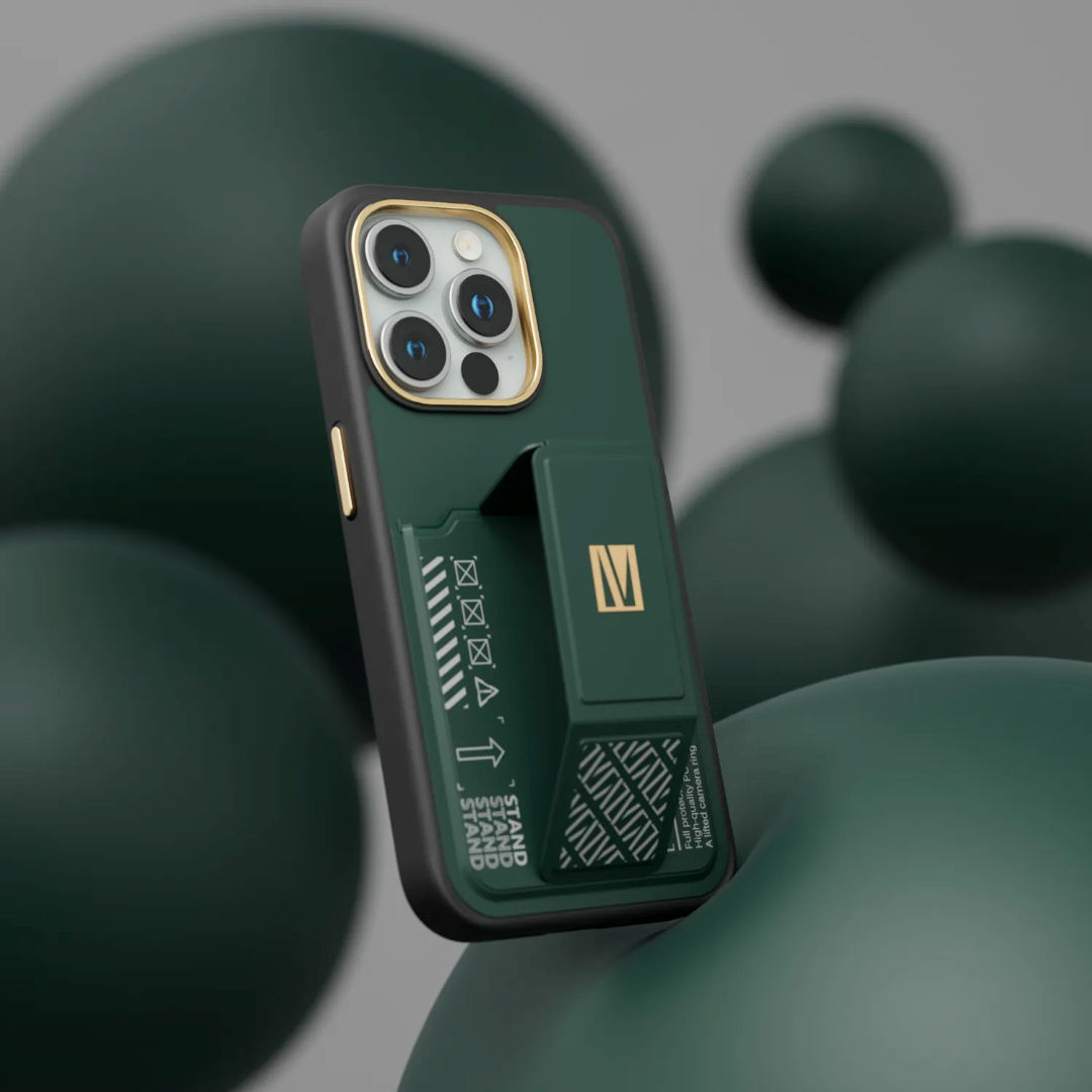 Levelo Morphix Gripstand Case With Cardholder For iPhone 15 Pro, Green