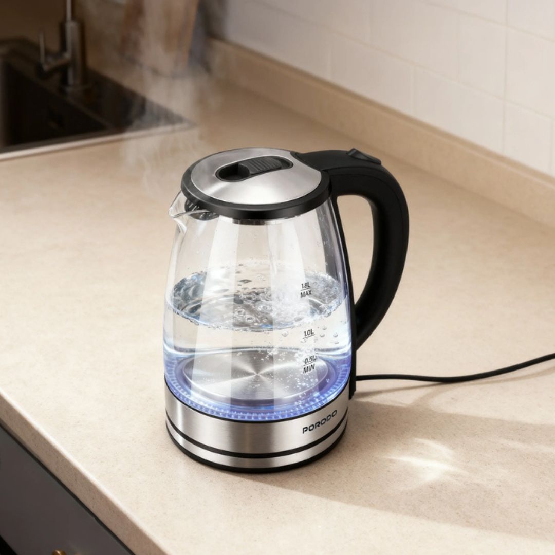 Porodo Lifestyle Pyro T1 Electric Glass Kettle, Clear