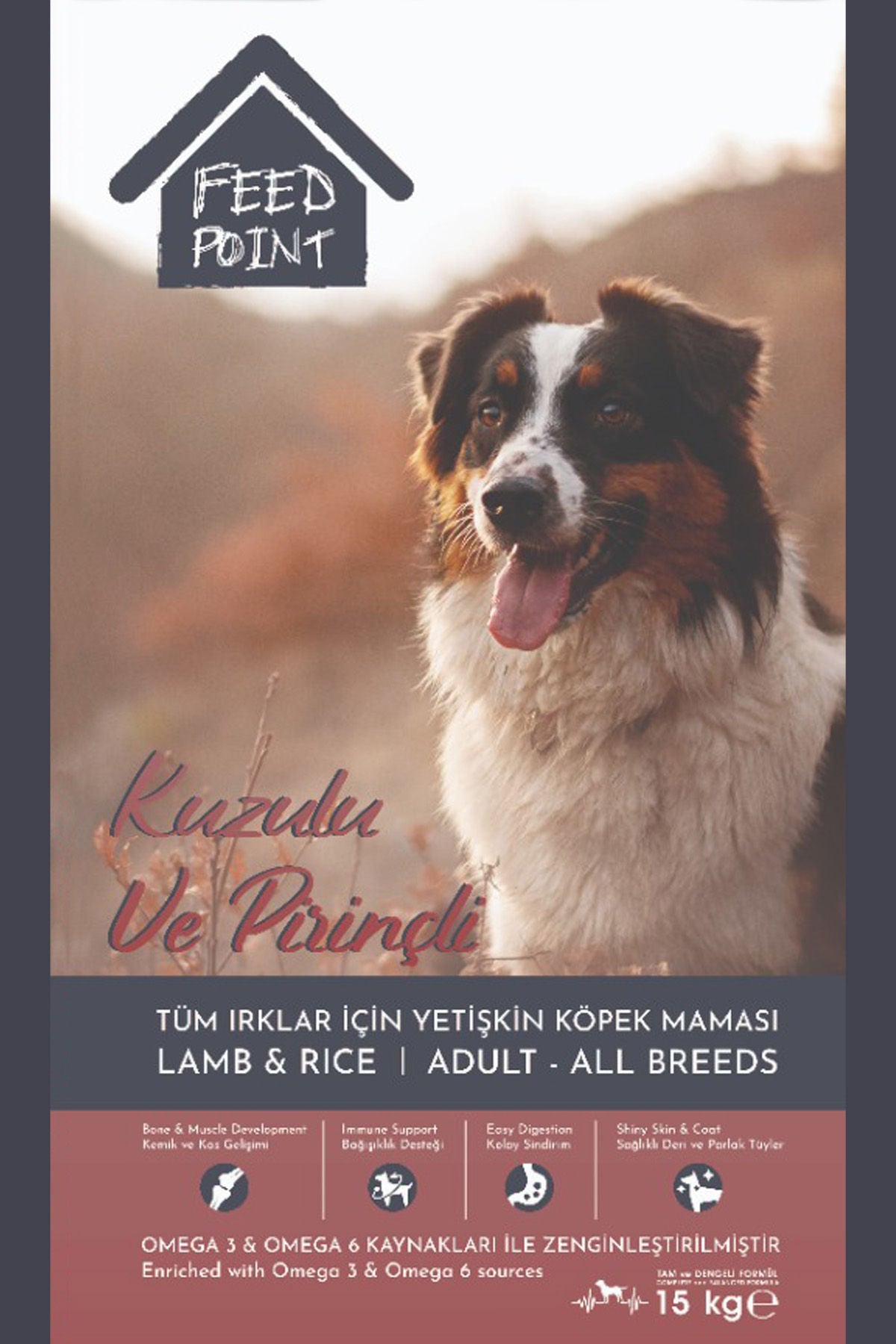 Feed Point Adult Dog Food with Lamb, Chicken & Rice, High Protein, Healthy Joints, Shiny Coat & Strong Immunity, Complete Balanced Nutrition, 15kg