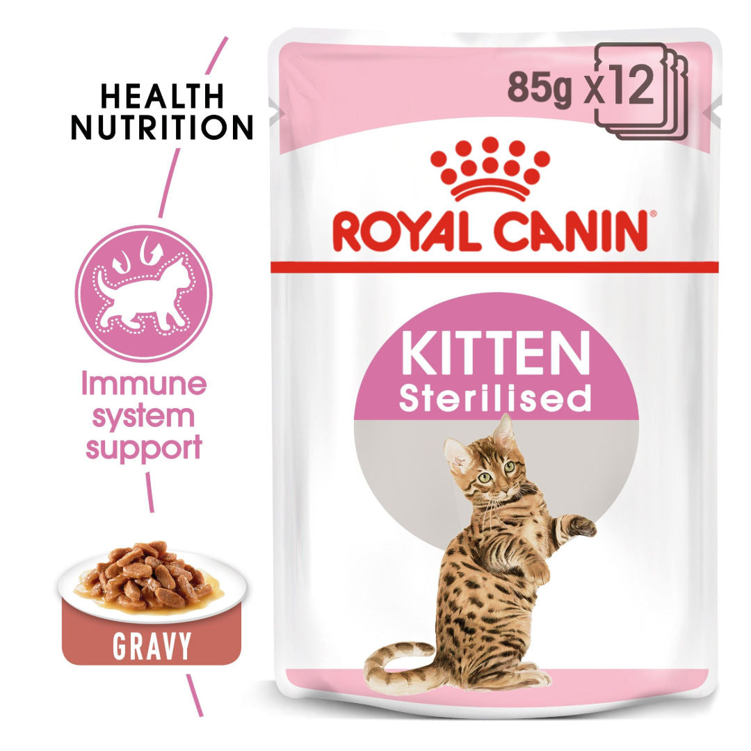 Royal Canin Feline Health Nutrition Wet Cat Food, For Sterilised Kitten, 12x85g Pouches