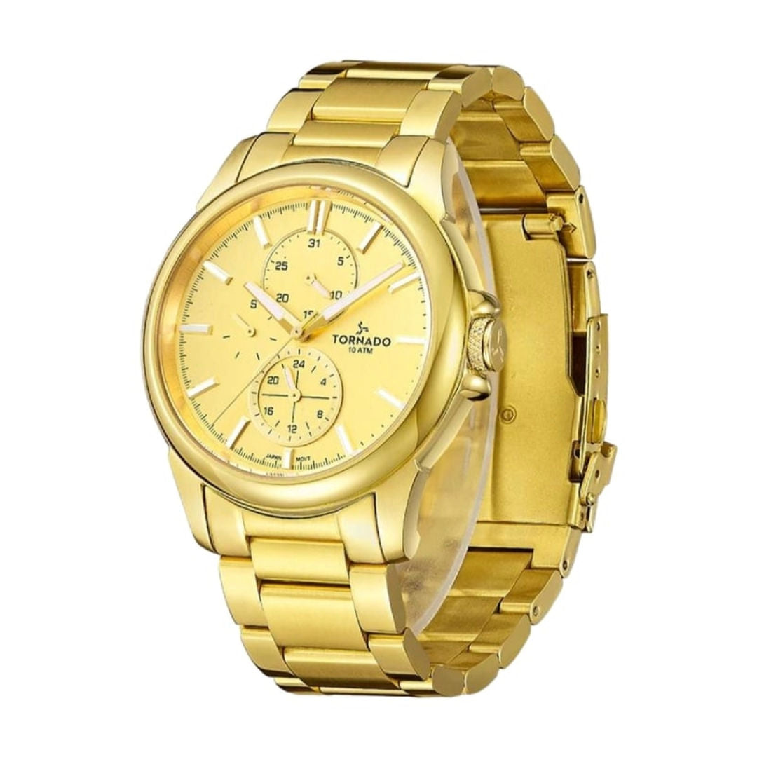 TORNADO Celestia Elite Men's Japanese Quartz Stainless Steel Gold Strap Watch