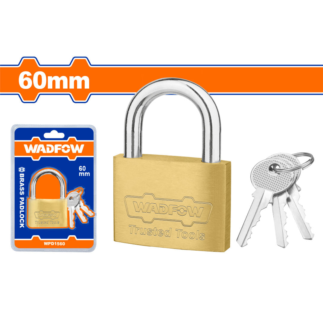 WADFOW Solid Brass Padlock with 3 Iron Keys, Pinned Brass Cylinder, Double Blister Pack