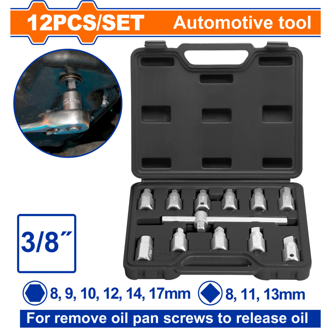 WADFOW Oil Drain Plug Set, Carbon Steel, Includes T-bar and sockets