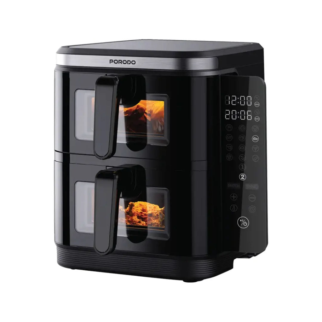 Porodo Lifestyle Double Stack Air Fryer with 12 Presets, Black