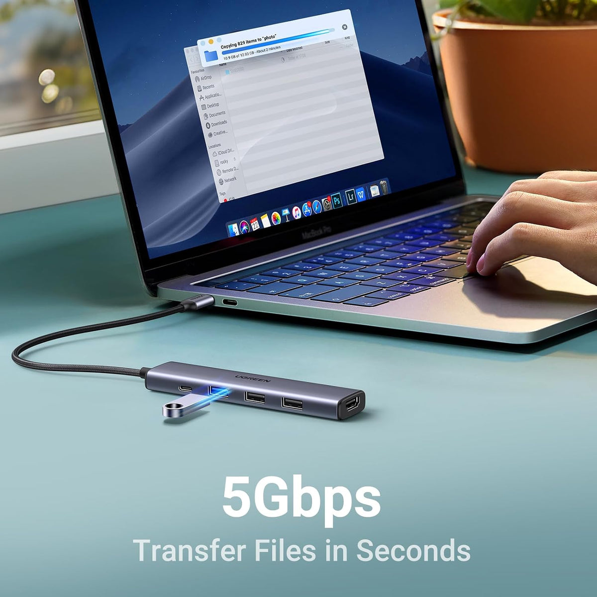 UGreen CM478 5-in-1 USB-C Hub Adapter, 4K HDMI, 100W PD Power Delivery, 3x USB 3.0, 15495