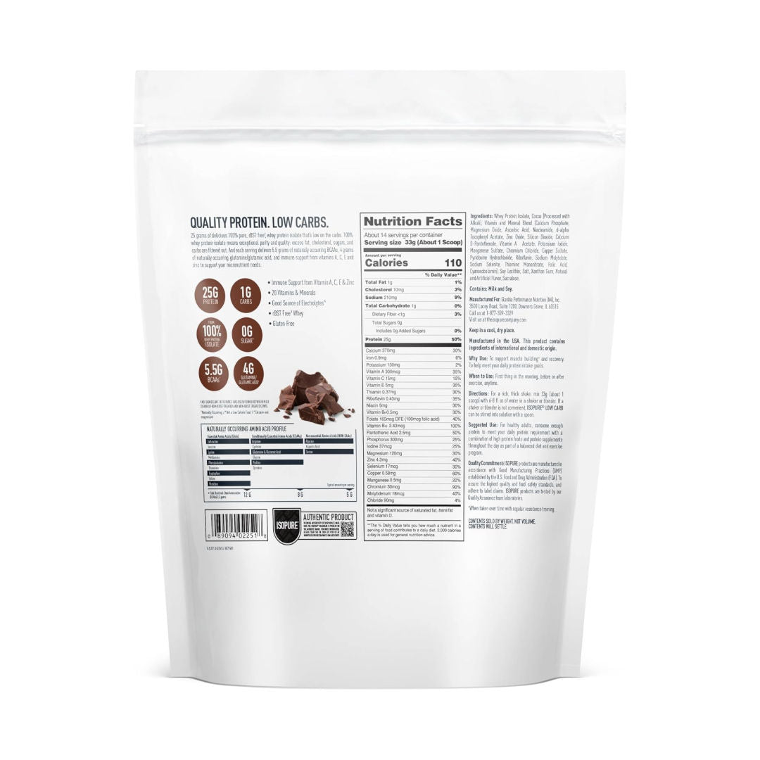 Isopure Zero Carb Protein Powder Nature’s Best Low Carb 100% Whey Protein Isolate, Dutch Chocolate