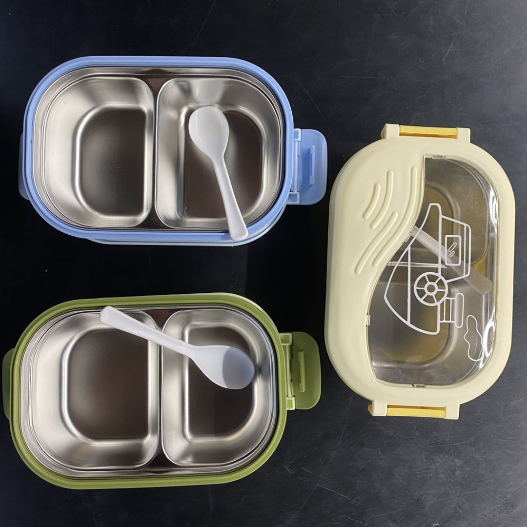 Twisoo Lunch Box Stainless Steel divided with Spoon, Mix Colors