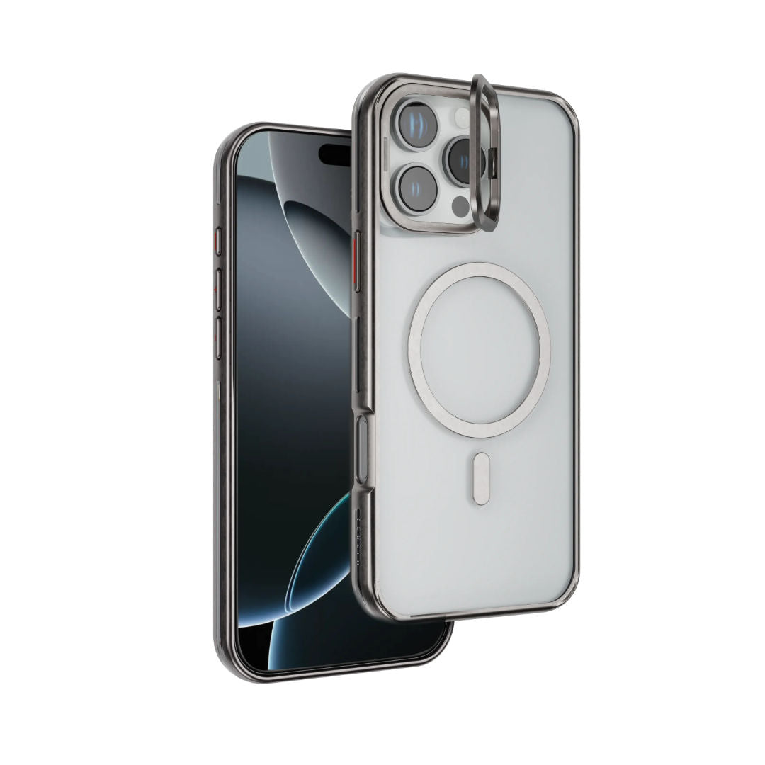 Levelo Elio PC Case with Camera Ring Stand for iPhone 16 Pro Max, Titanium