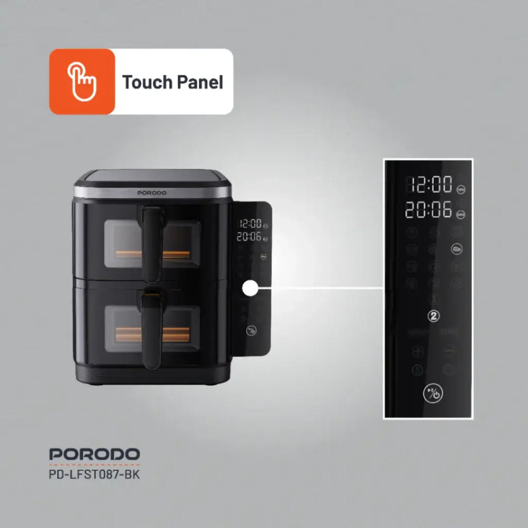 Porodo Lifestyle Double Stack Air Fryer with 12 Presets, Black