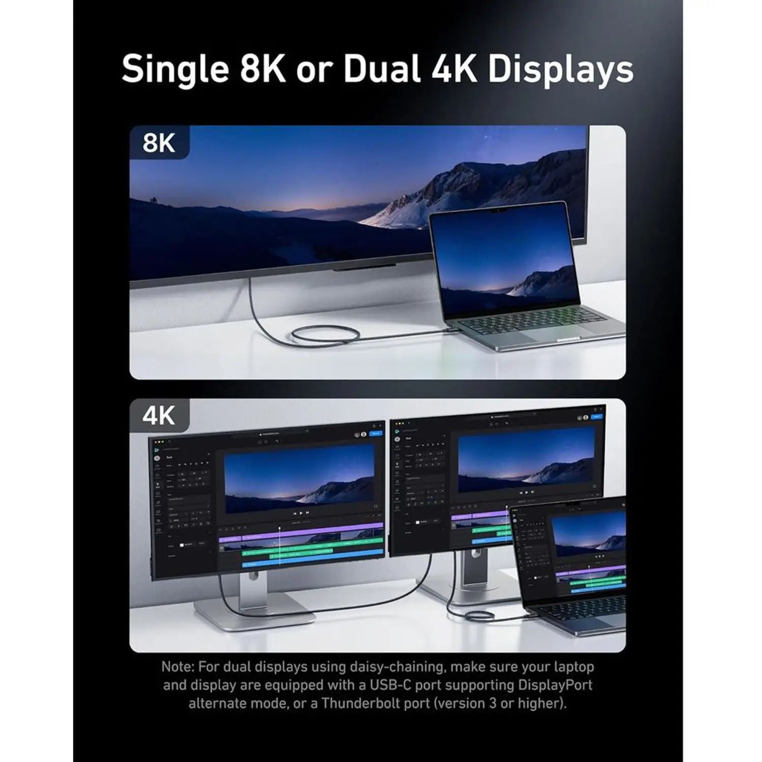 كابل Anker Thunderbolt 4 USB-C بقوة 240 واط وسرعة 40 جيجابت في الثانية وطول 3.3 قدم، أسود، A84N0011