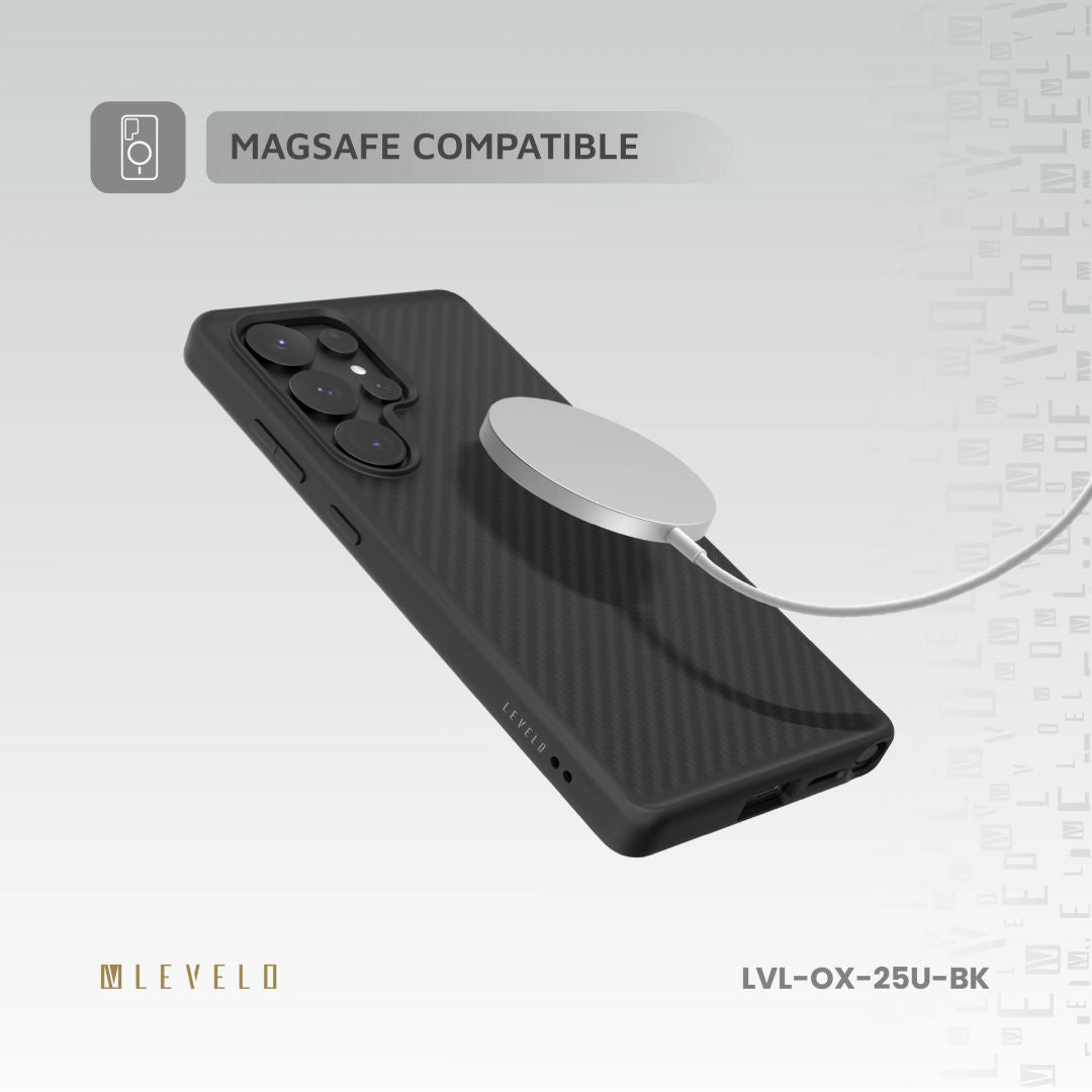 Levelo OX Carbon Case For Samsung S25 Ultra, Black