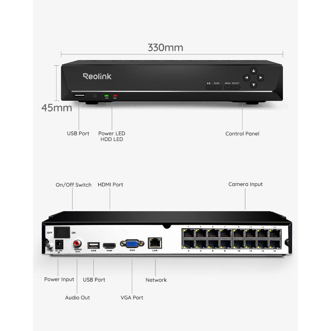 Reolink RP-PN16 24-Channel PoE NVR - Built-In 4TB HDD, Up to 32TB Storage